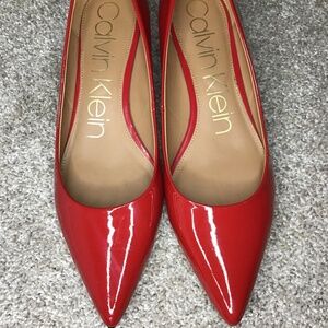 Calvin Klein Pump Red Leather Kitten Heel Size 9